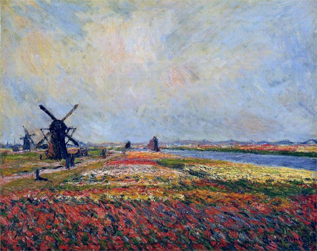 Fields of Flowers and Windmills near Leiden by Claude Monet