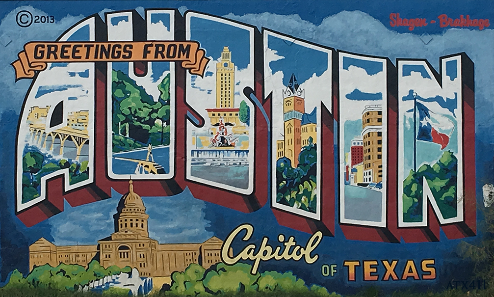 ​Greetings from Austin Postcard Mural was a labor of love by Todd Sanders and Rory Skagen. This amazing piece can be found on the corner of South 1st a