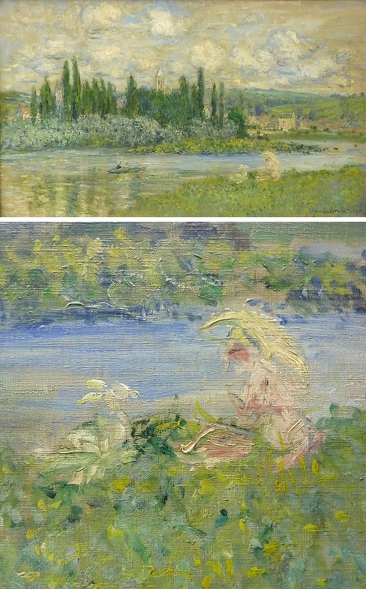 View of Vetheuil by Claude Monet with Detail View