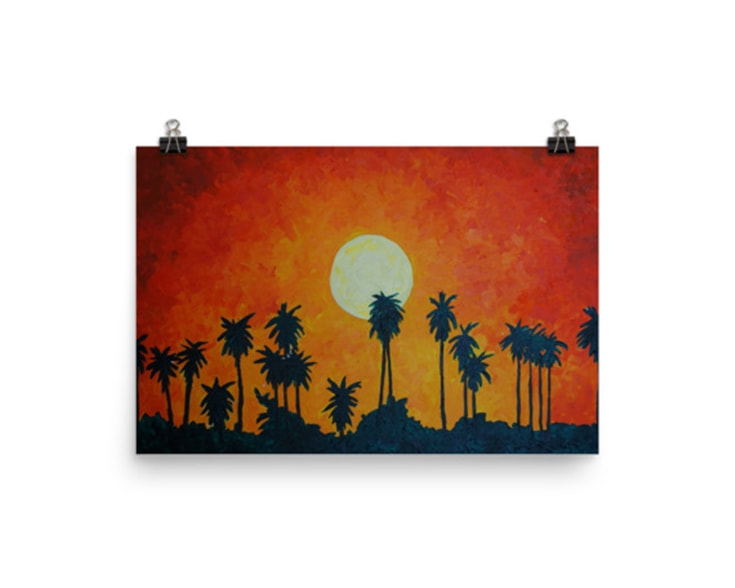 Palm Trees with Setting Sun Art Print