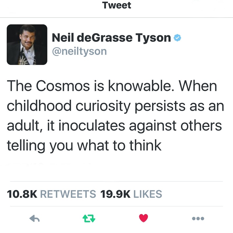 The Cosmos is knowable. When childhood curiosity persists as an adult, it inoculates against others telling you what to think  -- Neil deGrasse Tyson