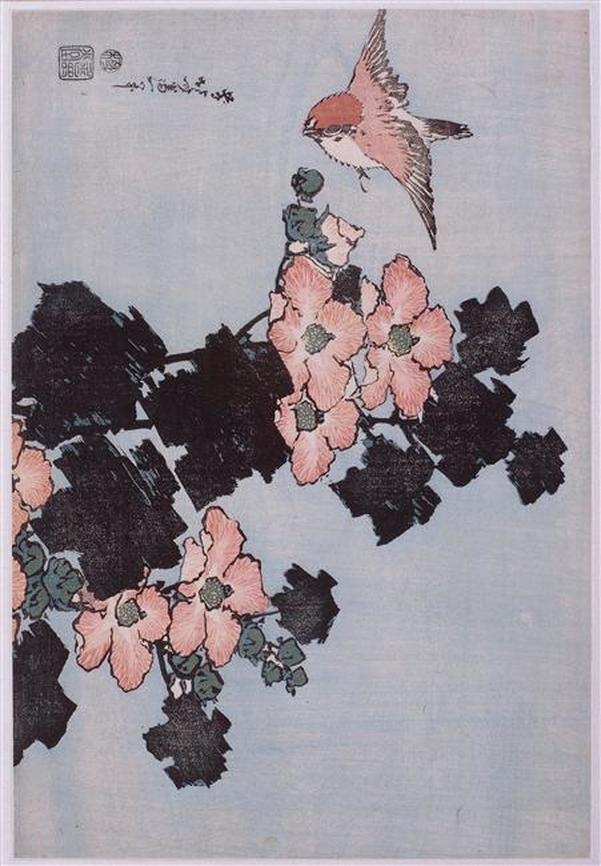 Hibiscus and Sparrow by Katsushika Hokusai