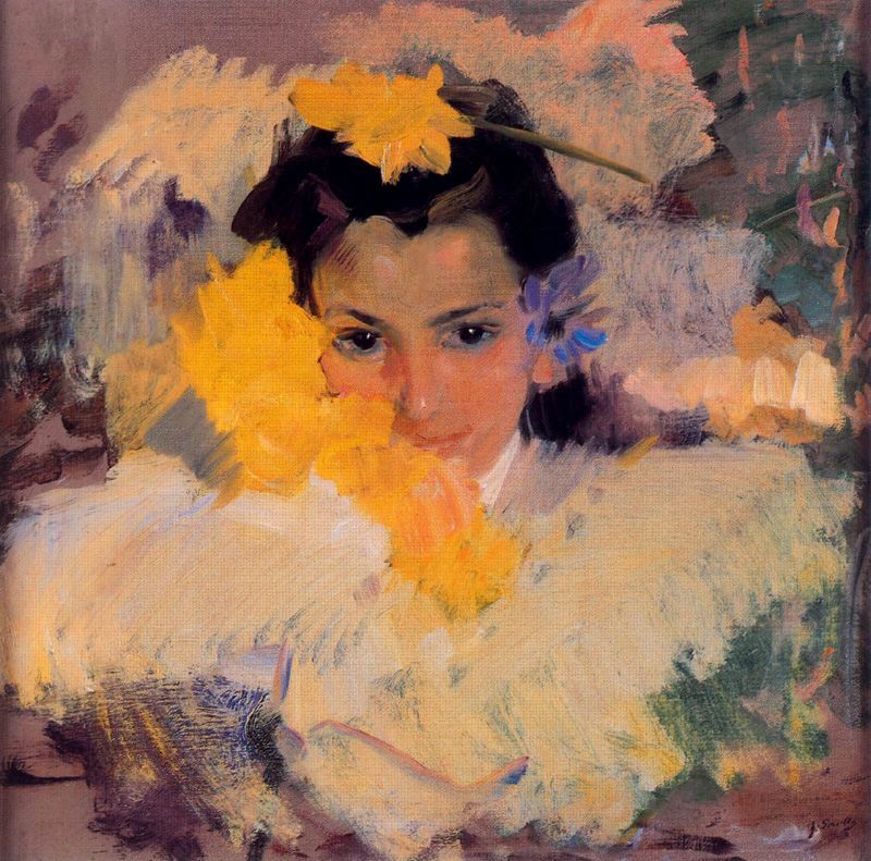 Girl with Flowers by Joaquin Sorolla