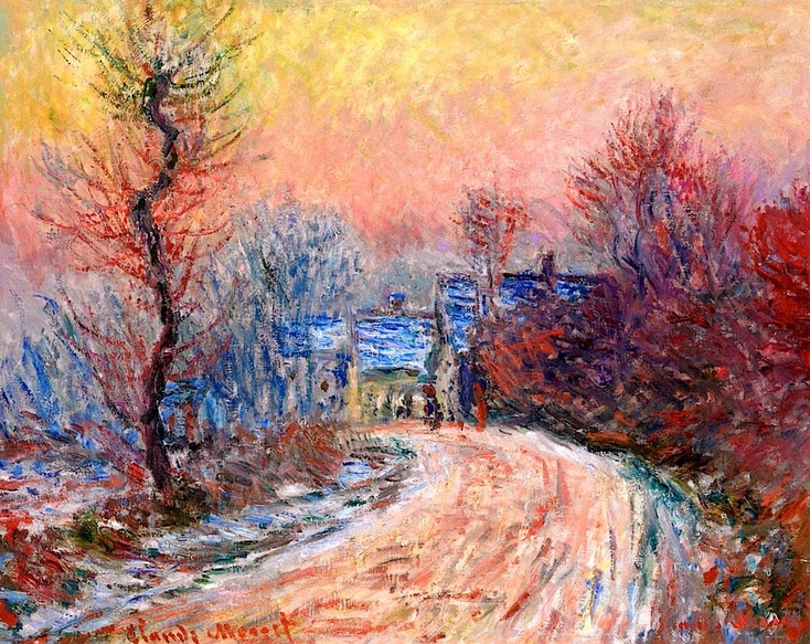 Coming into Giverny in Winter, Sunset by Claude Monet