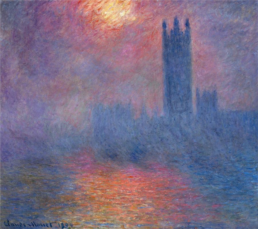 Houses of Parliament, London, Sun Breaking Through by Claude Monet