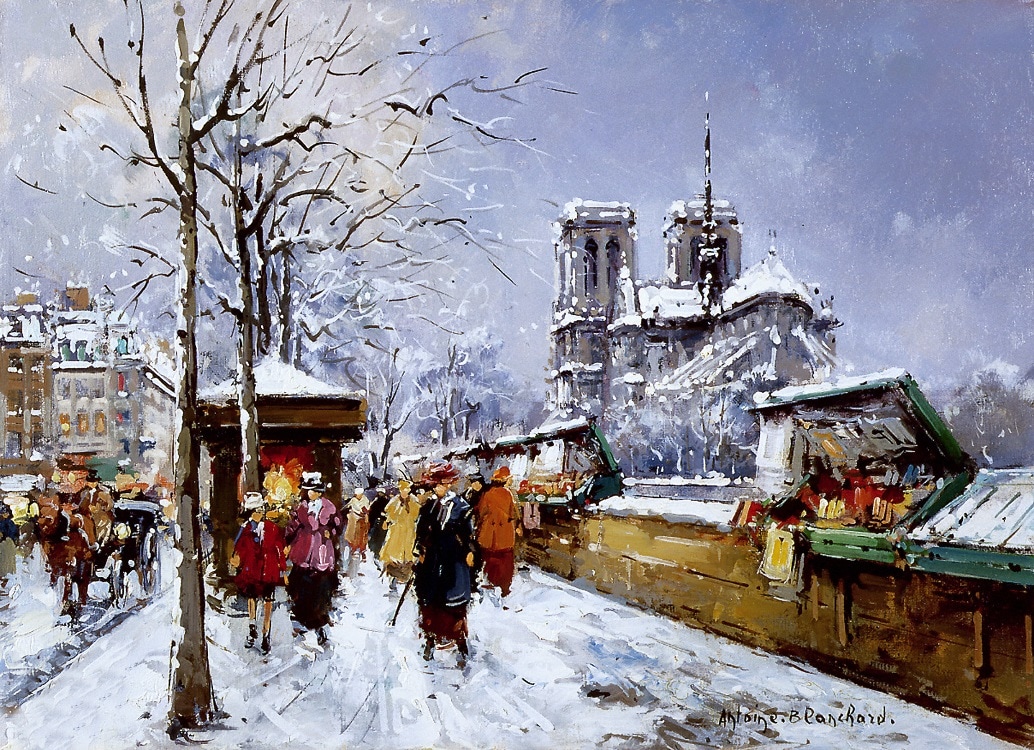 Booksellers Notre Dame, Winter by Antoine Blanchard