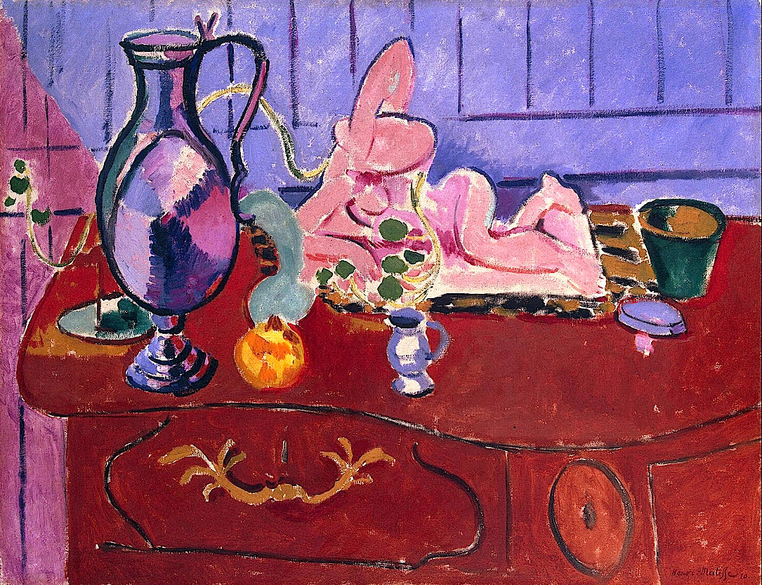 Pink Statuette and Jug on a Red Chest of Drawers by Henri Matisse