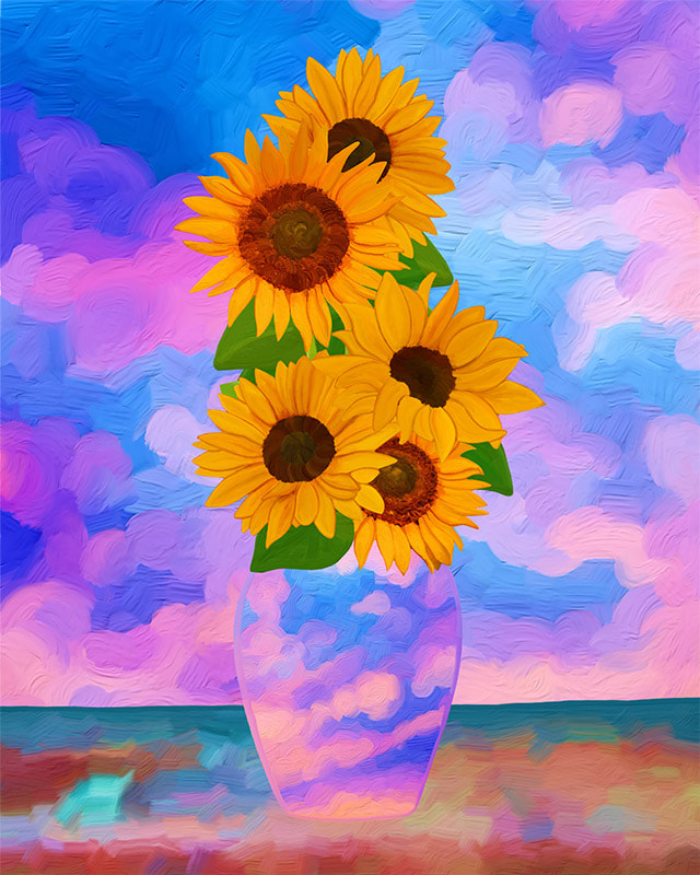 Sunflowers with Pink Clouds (1) by Lone Quixote