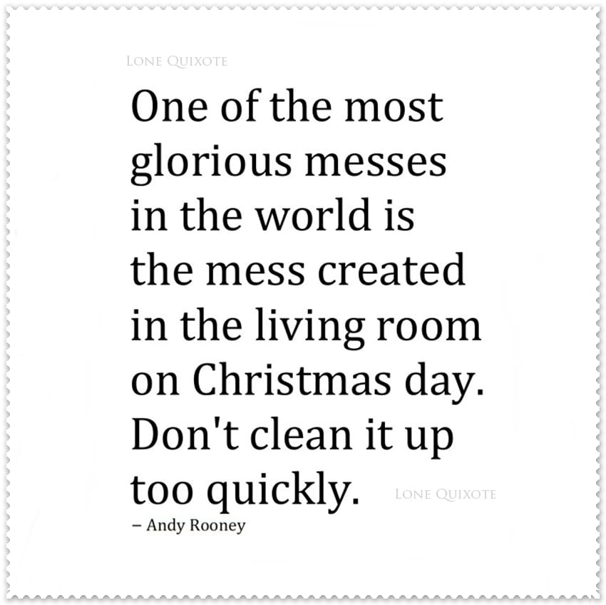 One of the most glorious messes in the world is the mess created in the living room on Christmas day. Don't clean it up too quickly. -- Andy Rooney